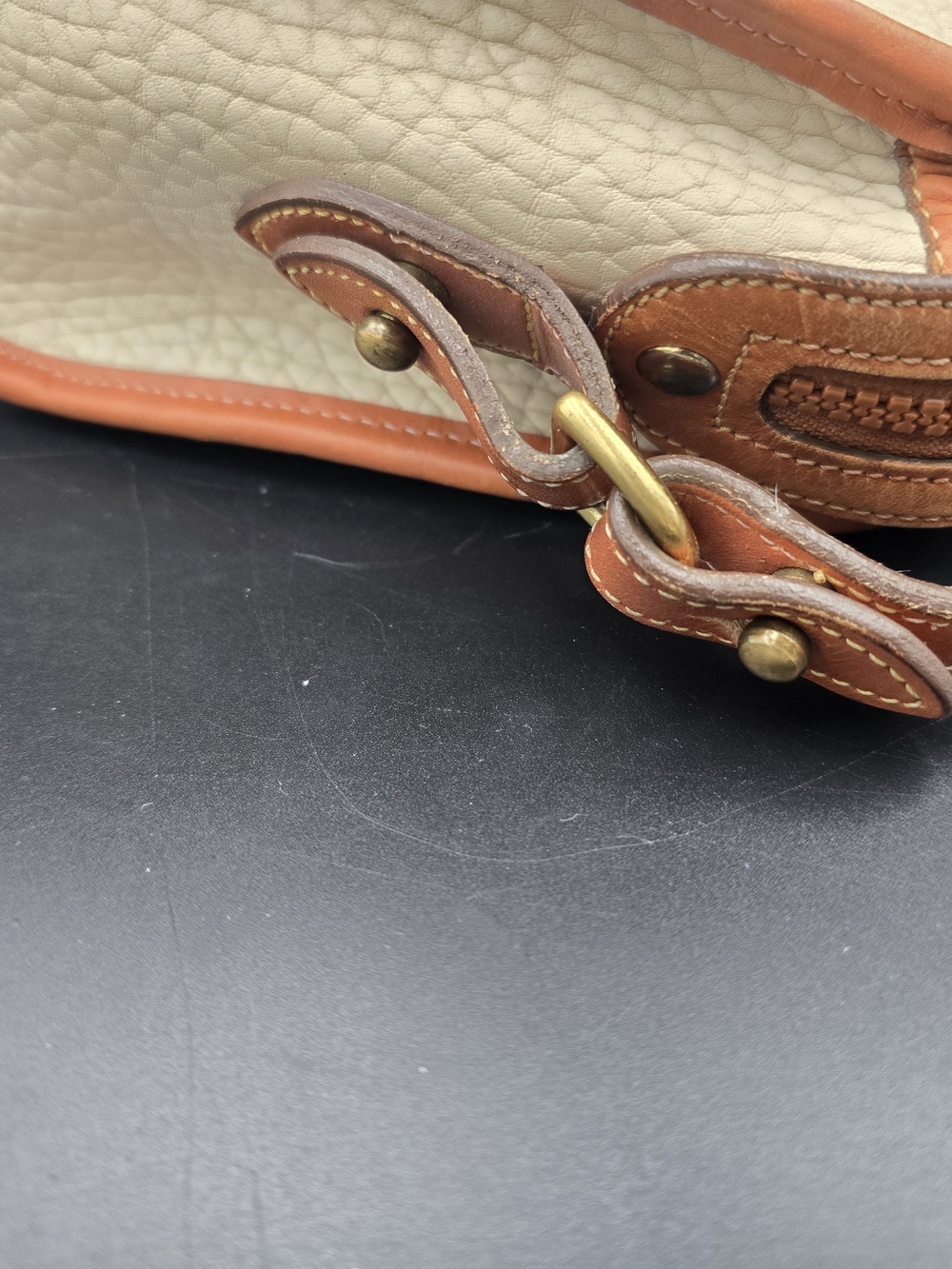 Dooney & Bourke Tan and Cream Pebbled Leather Crossbody Bag - Picture 7 of 12